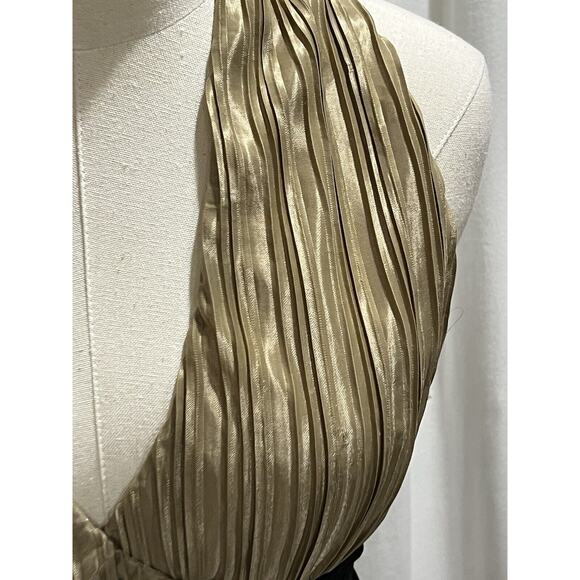 STELLA & JAMIE NEW NWT Black and Champagne Pleated Halter Open Back Dress Small - Picture 6 of 16
